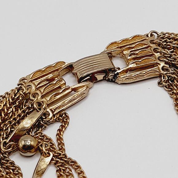 Japan Vintage 14-Strand Gold Tone Layered Necklace 15 Inch Retro - Picture 7 of 11